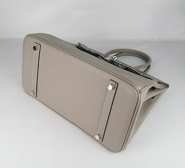 High Quality Fake Hermes 35CM Embossed Veins Leather Bag Grey 6089